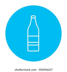 Glass bottle line icon for web, mobile and infographics. Vector white icon on the light blue circle isolated on white background.