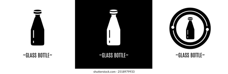 Glasflaschen-Logo-Set. Sammlung von schwarz-weißen Logos. Stock-Vektor.