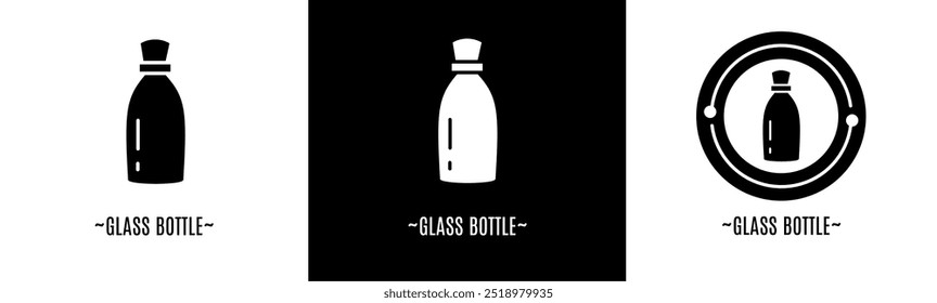 Glass bottle logo set. Collection of black and white logos. Stock vector.