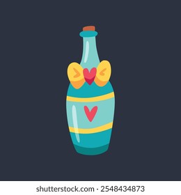 glass bottle with love sign in flat vector design.