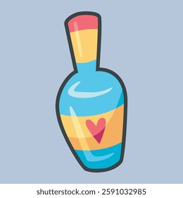 glass bottle with love sign in outline flat vector design.
