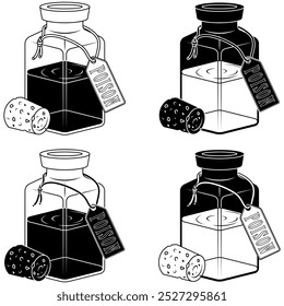 Garrafa de vidro com substância líquida mágica, recipiente de poção mágica com rótulo