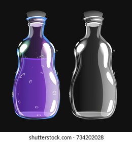 Glass bottle with a magic potion and empty bottle