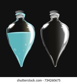 Glass bottle with a magic potion and empty bottle