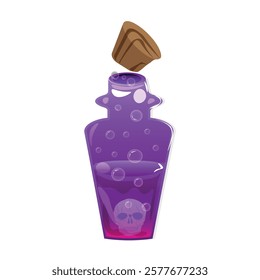 Glass bottle with magic potion and skull. Vector illustration for game interface in fantasy style