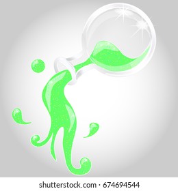 Glass bottle with magic shiny potion in green color. Vector illustration created in many separate levels, EPS 10 