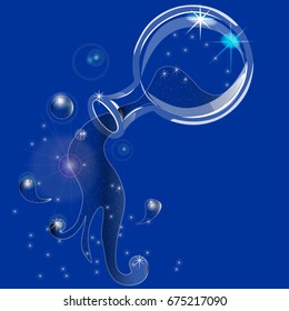 Glass bottle with magic shiny powder and stars. 
Vector illustration created in many separate levels, EPS 10