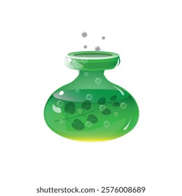 Glass bottle with magical mint potion. Vector illustration for game interface in fantasy style
