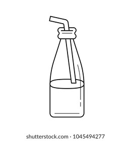 Glass bottle of milkshake with straw vector line icon isolated on white background. Take away milkshake line icon for infographic, website or app.