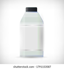 Glass bottle mockup with white empty label. Plastic container for liquids.  Flat style.