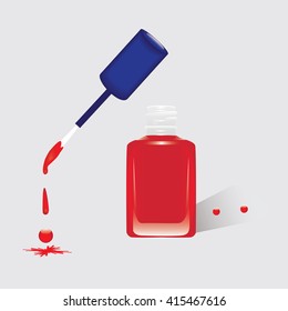 glass bottle nail polish drop red tassel isolated art illustration design logo cosmetics perfumes vector light background