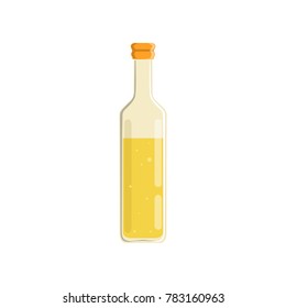 Glass bottle of natural olive or sunflower oil. Organic product for preparing food, salad dressing or frying. Flat vector design for promotional poster or flyer