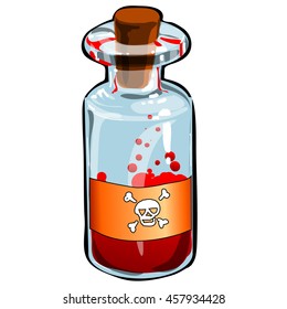 Glass bottle with a noxious red substance. Vector illustration.