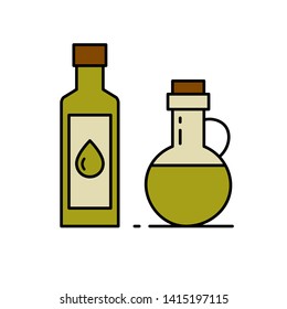 Glass bottle with oil. Isolated vector illustration on white background.