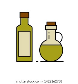 Glass bottle with oil. Isolated vector illustration on white background.