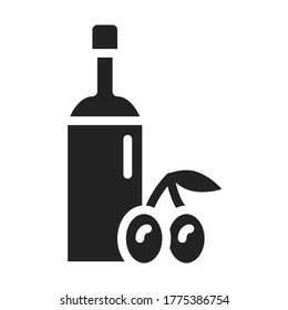 Glass bottle olive oil black glyph icon. Cooking ingredient. Healthy, organic product. Isolated vector element. Outline pictogram for web page, mobile app, promo.