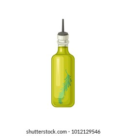 Glass bottle of olive oil with dispenser, natural and healthy food, vegetarian product vector Illustration