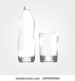 glass bottle and glass on a gray background. vector illustrstion