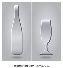 Glass and bottle on a gray background. 