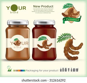 Glass bottle packaging for fruit jam design.vector