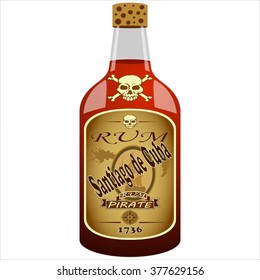 glass bottle pirate rum on white background vector