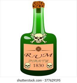 glass bottle pirate rum on white background vector