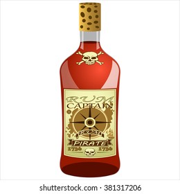 glass bottle pirate rum on white background vector