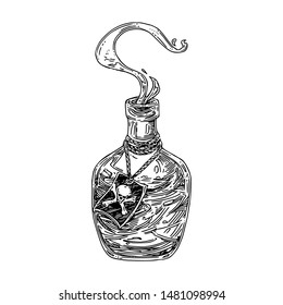 Glass bottle poison  Sketch  Engraving style  Vector illustration