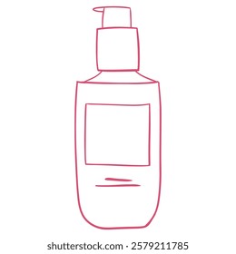 Glass Bottle with Pump Dispenser – Hand-Drawn Skincare and Beauty Product, Minimalist Linear Vector Illustration for Cosmetic Packaging