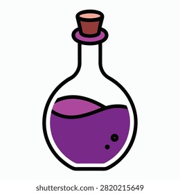 Glass bottle, purple potion, cork stopper, mystic elixir, magic, science, experiment, liquid, vintage, container, fluid.