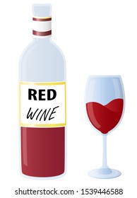 Glass and bottle of red wine isolated on a white background.