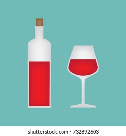 glass and bottle of red wine- vector illustration