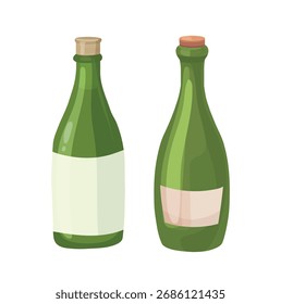 Garrafa de vidro de saquê. Ilustração de clipart de vetor plano com plano de fundo isolado.