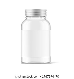 Glass bottle with screw cap. Can be used for medical, cosmetic, food. Vector illustration. EPS10. 