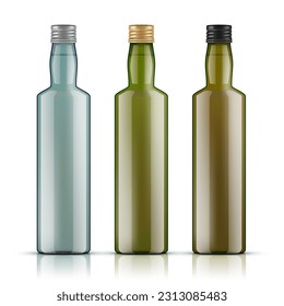 Glass Bottle With Screw Cap For Olive Oil Or Vinegar Set. EPS10 Vector