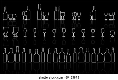 glass and bottle set, vector
