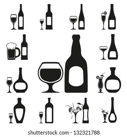 glass and bottle set. Vector illustration