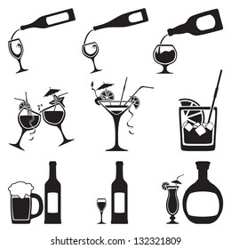 glass and bottle set. Vector illustration