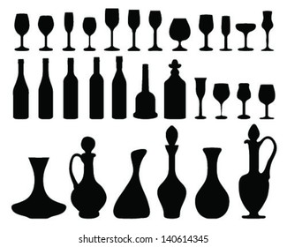 Glass and bottle silhouettes-vector