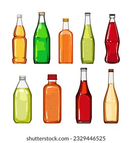 glass bottle soda set cartoon. cold liquid, fresh cola, container transparent glass bottle soda sign. isolated symbol vector illustration