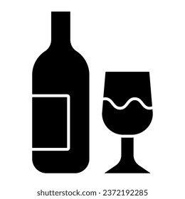 Glass and bottle solid icon. Wine bottle and wineglass glyph style pictogram on white background. Winery signs for mobile concept and web design. Vector graphics