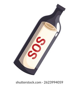 Glass bottle with an sos message is floating on the water, symbolizing a call for help or rescue