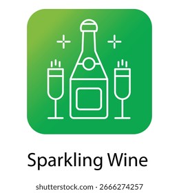 Ícone Vetorial de Vidro e Garrafa de Vinho Espumante para Eventos