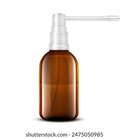 A glass bottle with a sprayer for throat medicine on a white background. Vector illustration