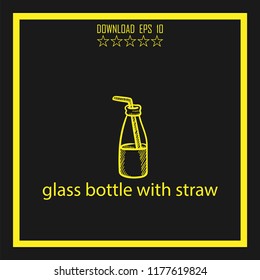 glass bottle with straw sketch vector icon