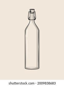 Glass bottle with swing stopper, flip top. Isolated vector illustration of retro bottle 