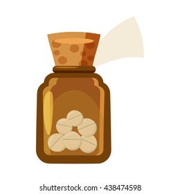Glass bottle of tablets icon, cartoon style