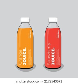 Glass bottle template design with red and orange drink design for product packaging design