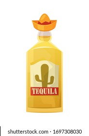 Glass bottle of tequila on white background vector