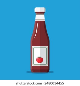 Glass bottle of traditional tomato ketchup. vector illustration in flat style